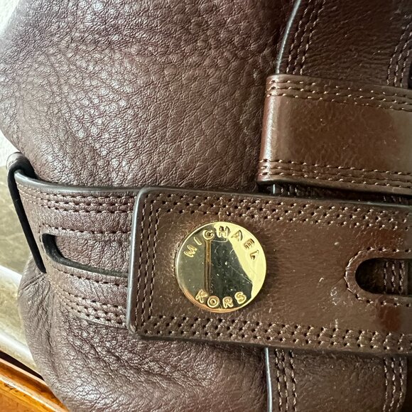 Michael Kors Harness Grab Bag Brown Handbag Purse Pebble Leather - Picture 12 of 13